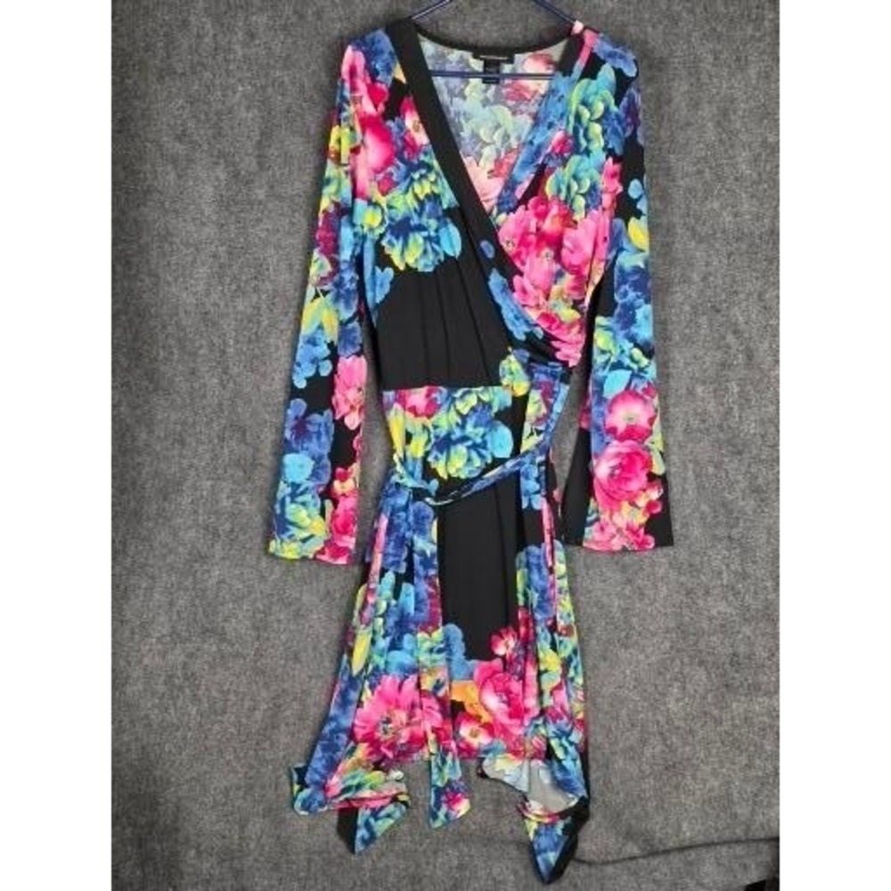Ashley Stewart Women's Floral Print Long Sleeve Wrap Midi Dress Plus Size 14/16